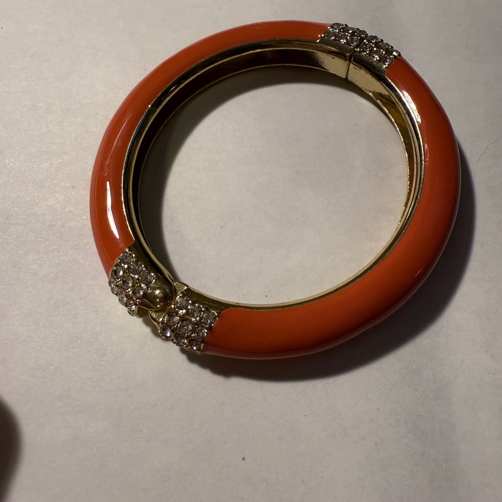 Elegant Coral and Gold Bangle Bracelet